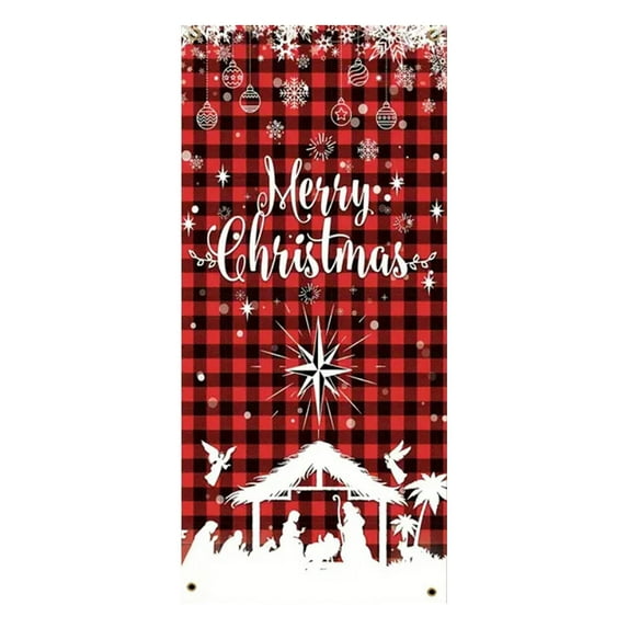 Snowflower and Wreath Pattern Door Cover Christmas Decoration Perfect for Indoor and Outdoor Christmas Decorations 70.87×35.43Inch Multicolor
