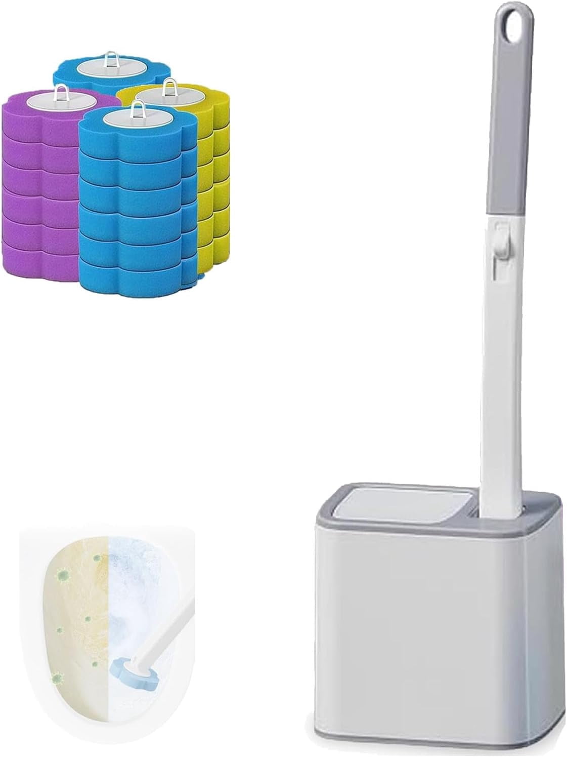 Snowfrid Disposable Toilet Brush, Snofid Disposable Toilet Brush, Toilets Cleaner Brushs with 24 Brushs Heads, Sturdy & Thickened Scrub Heads, for Long-Lasting Cleaning, No Mess (Grey)