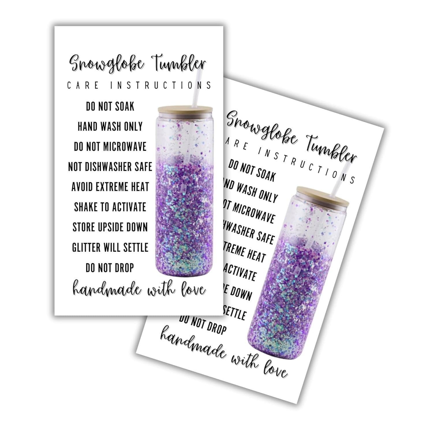 Snowglobe Tumbler Care Card 50 pk, 2x3.5 Handmade Snow Globe Tumbler