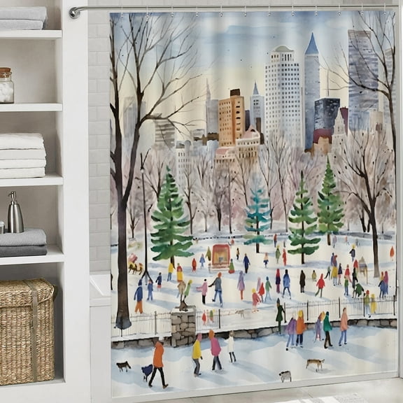 Snowing skaters printed waterproof shower curtain beautiful pattern printed shower curtain Cloth Fabric Bathroom Decor Set with Hooks