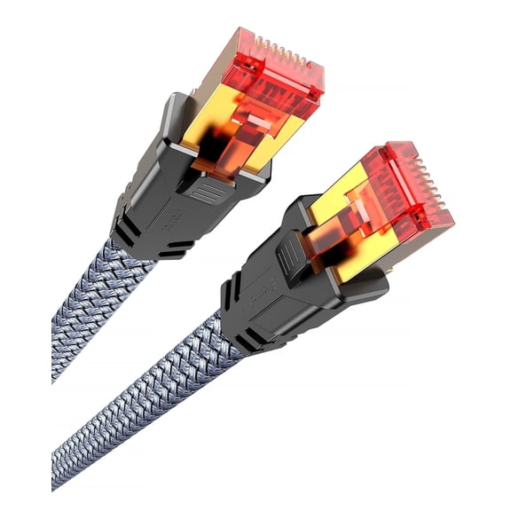 Snowkids Cat 8 Ethernet Cable 25 FT, 40Gbps 2000MHz S/FTP Shielded Flat Braided RJ45 LAN Cable, High Speed Heavy Duty Network Patch Cord for Gaming, Router, PC, PS5, Xbox, Cat7/Cat6/Cat5 Compatible