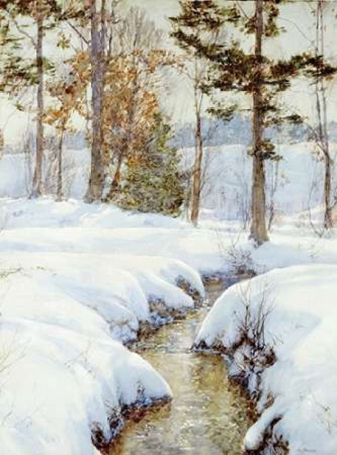 Snowladen Brook Canvas Art - Walter Launt Palmer (18 x 24)