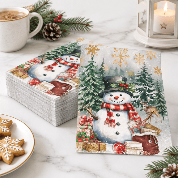 Snowman 2-Ply Paper Guest Napkins, 100 Count, Festive Christmas Design