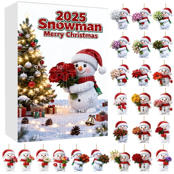 Snowman Advent Calendar 2025 - 24 Days Christmas Countdown Calendar with 24Pcs Acrylic Ornaments, Fun Snowman Decor for Adults, Boys & Girls Holiday Gifts