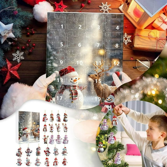 Snowman Advent Calendar 2025, Christmas Countdown Calendar with 24 Mini Resin Snowman Ornaments, Holiday Party Decoration for Family and Kids