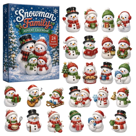 Snowman Advent Calendar 2026, 24 Days Christmas Countdown Calendar, 24 PCS Collectible Acrylic Snowman Ornaments for Christmas tree, Christmas Advent Calendar, Surprise Xmas Gift