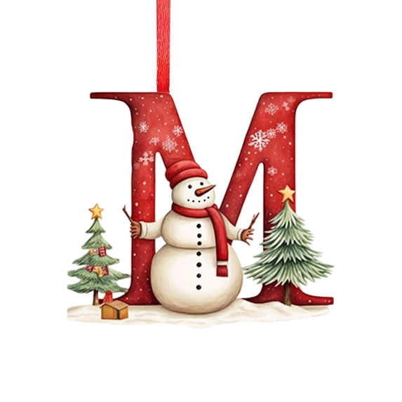 Snowman Alphabet Christmas Ornament, Acrylic Letter M Pendant, Festive Tree Decoration, 2.36 Inch