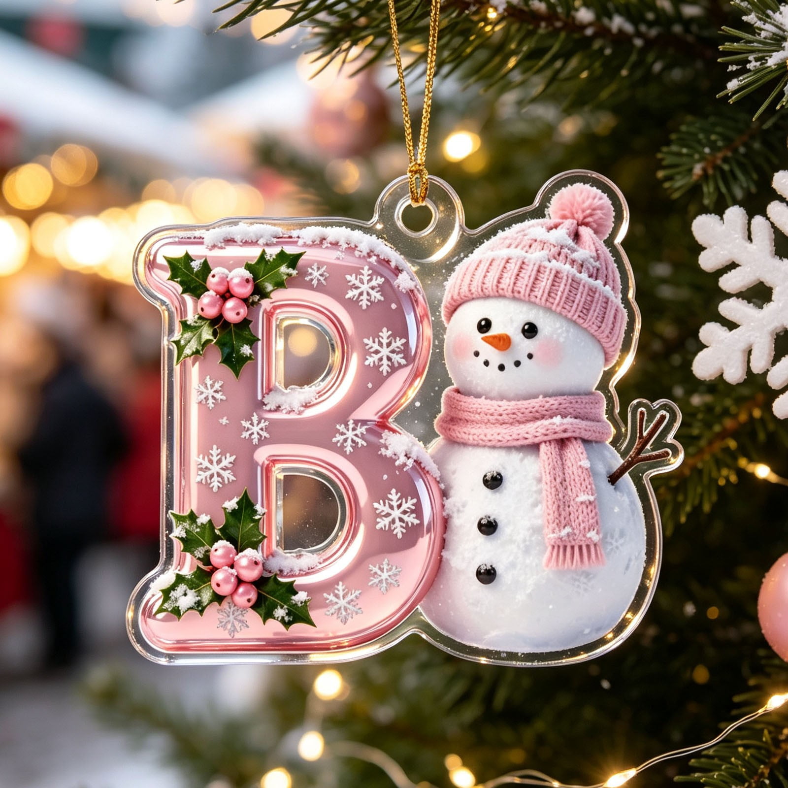 Snowman Alphabet Letter B Ornament - Acrylic Letter Pendant for ...