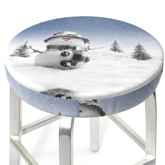 Snowman And Christmas Tree Round Bar Stool Seat Covers, Elastic Round Chair Cover Stool Seat Slipcover Bar Stool Cushions Round Pad for 12-14 inch