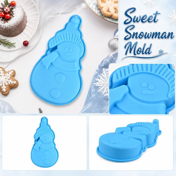 Snowman Baking Mold Festive Cookie Cutter Christmas Pudding Maker Chocolate Tray Holiday Dessert Decorating Tool For Winter Seasonal Party Making , Blue