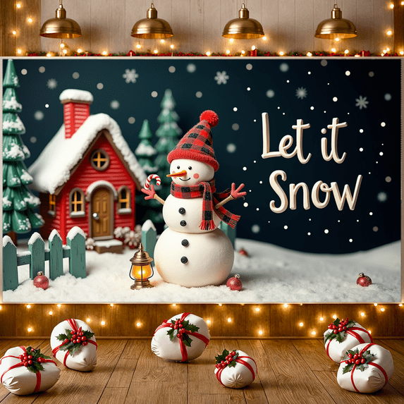 Snowman Banner Christmas Decoration Winter Theme Holiday Backdrop for Indoor Decor Party Background Outdoor Celebration