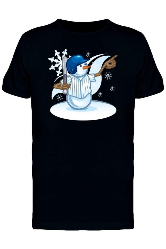 Snowman Baseball Player Cartoon T-Shirt Men -Image by Shutterstock, Male 3X-Large
