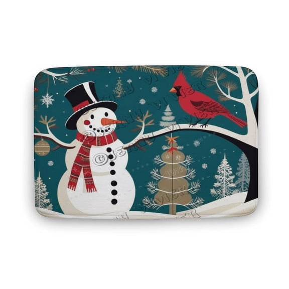 Snowman Bath Mat, Rustic Christmas Theme Bath Rug, Non Slip Bathroom Rug, Bathroom Decor 16"x24"