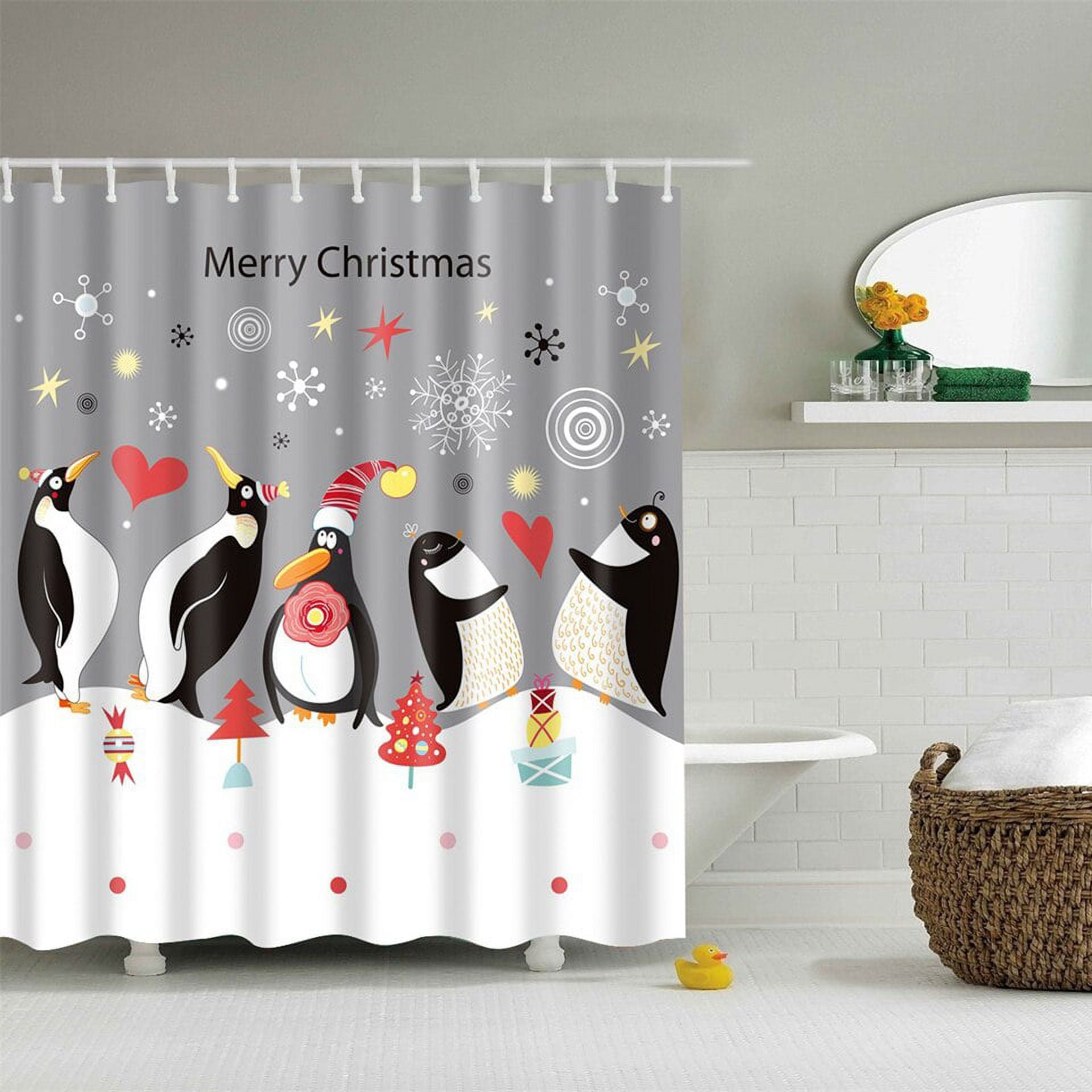 Snowman Bathroom Decor Shower Curtains Cartoon Penguin Bear Fabric ...