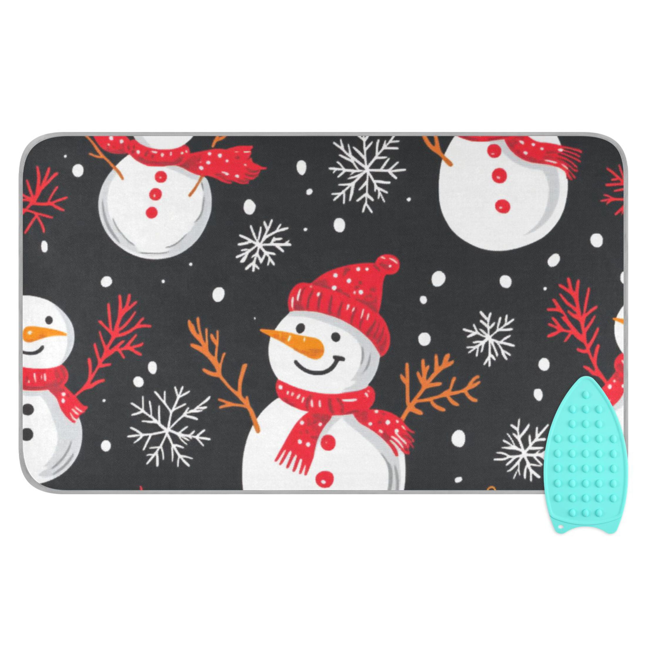 Snowman Black Background Ironing Mat Blanket for Table Top Travel Portable Ironing Board Pad 47.2x27.6 Inch