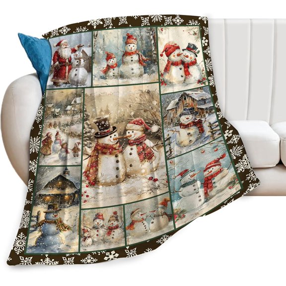 Snowman Blanket - Cozy Flannel Soft Warm Plush Lightweight Bedding for Users, Boy, Man, Sofa, Couch - 60"X50"