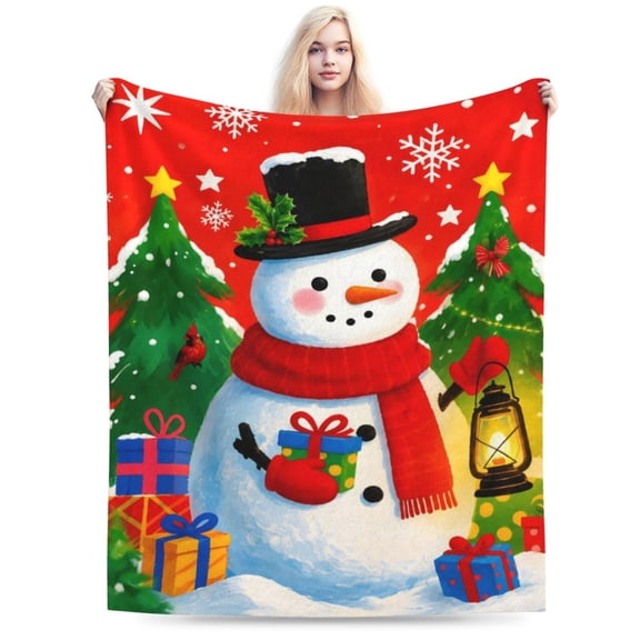 Snowman Blankets, Snowflake Christmas Tree Lightweight Anti Pilling Flannel Blanket, Soft Throw Blanket for Bed Couch Chair Living Bedroom Winter Decor 50x40