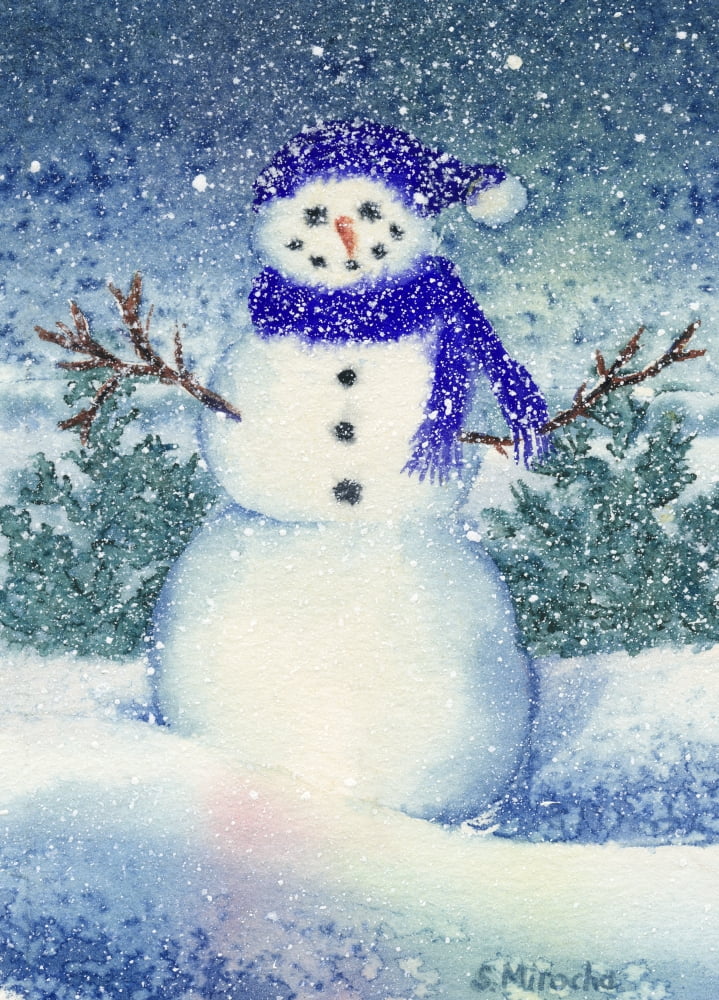 Snowman Blue Canvas Art - Stephanie Mirocha (18 x 24)