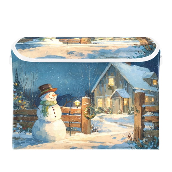 Snowman Cabin Christmas Foldable Storage Bins with Lids Handles Collapsible Storage Containers Tote Boxes 16.5 x 12.6 x 11.8 inches
