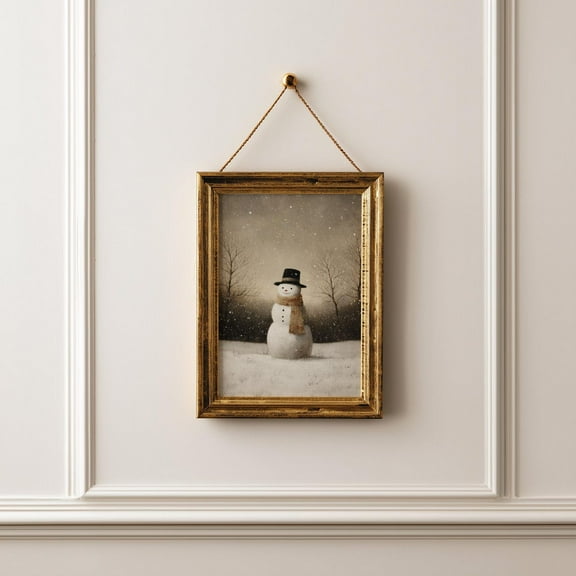 Snowman Canvas Art Prints Painting Snow Scene Winter Landscape Picture Artwork Home Bedroom Farmhouse Decoration No Frame