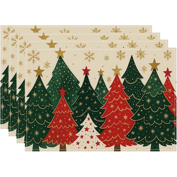Snowman Cardinals Trees Christmas Placemats, 12x18 Inch Seasonal Winter Xmas Holiday Washable Table Mats Set of 4, Thanksgiving Party Kitchen Dining Decoration (Christmas Day -5, 12\u2018‘x18\u2018‘)
