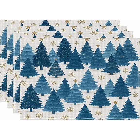 Snowman Cardinals Trees Christmas Placemats, 12x18 Inch Seasonal Winter Xmas Holiday Washable Table Mats Set of 4, Thanksgiving Party Kitchen Dining Decoration (Christmas Day -7, 12\u2018‘x18\u2018‘)