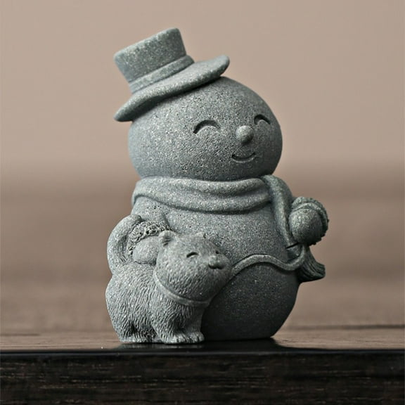 Snowman Cat Figurines Christmas Resin Decor Cute Finger Statue Decorations Indoor Snowman Small Ornaments Centerpiece Winter Holiday New Year's Gifts Porch Office Desk Decor