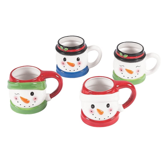 Snowman Ceramic Mugs, Home Decor, Christmas, 4 Pieces