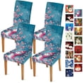 thumbnail image 1 of Snowman Chair Covers Set of 4, Stretchable Dining Chair Slipcovers with Pink Cherry Blossoms for Christmas Holiday Décor, 1 of 8