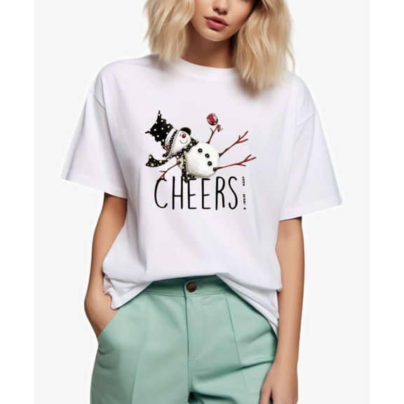 Snowman Cheers Holiday Winter Festive Quote Graphic Unisex T-Shirt, up to size 5XL