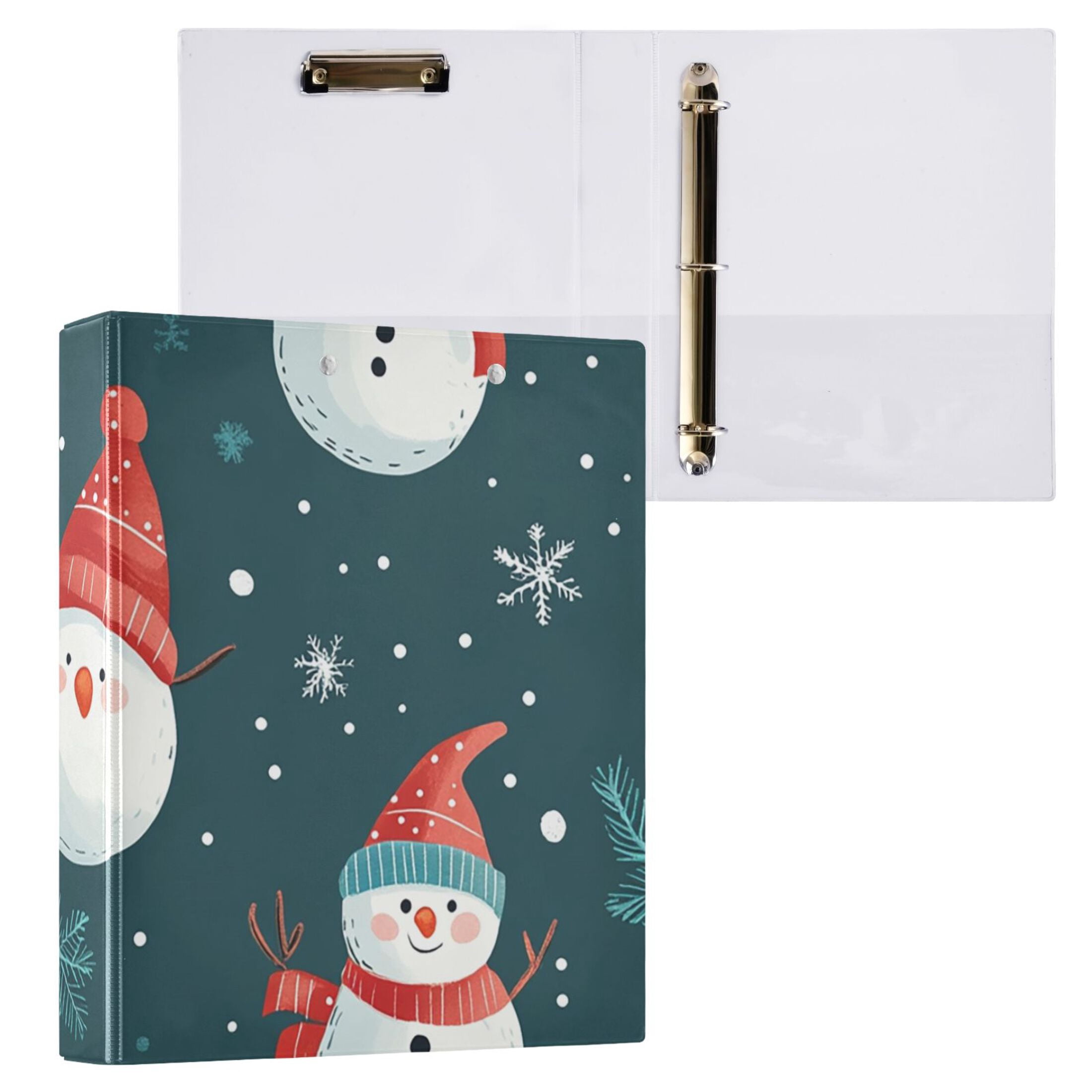 Snowman Christmas 3 Ring Binders 1.5 inch Hardcover File Folders with Interior Pockets A4 Size Organizer for School Office Hospital