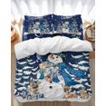 thumbnail image 1 of Snowman Christmas Bedding Duvet Cover Set Twin Size 4 Pieces Winter Tree Snowflake Elk Rabbit Navy Blue Bedding Set with Zipper Closure, 1 Comforter Cover 68x86 Inches 1 Flat Sheet & 2 Pillow Cases, 1 of 7