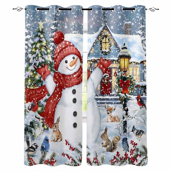 Snowman Christmas Blackout Curtains 90 Inch Length 2 Panels Set for ...