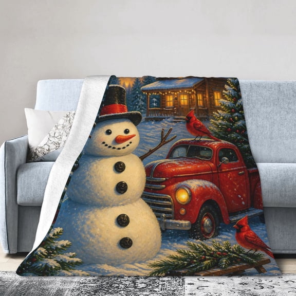 Snowman Christmas Blanket Gift Throw Blanket Cardinal Red Truck Winter Holiday Gift for Family Home Decor 50x40
