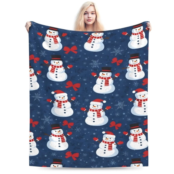 Snowman Christmas Blanket, Winter Holiday Snowflake Throw, Festive Red Bow Fleece Blanket for Christmas Home Decor Gift 50x40