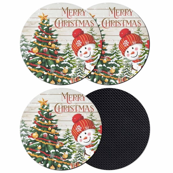 Snowman Christmas Coasters Set of 4, Absorbent Coasters for Drinks, Xmas Tree Ball Snowflake Winter Wooden Coaster for Desk Coffee Table Protection, Home Decor House Warming Gifts 4"