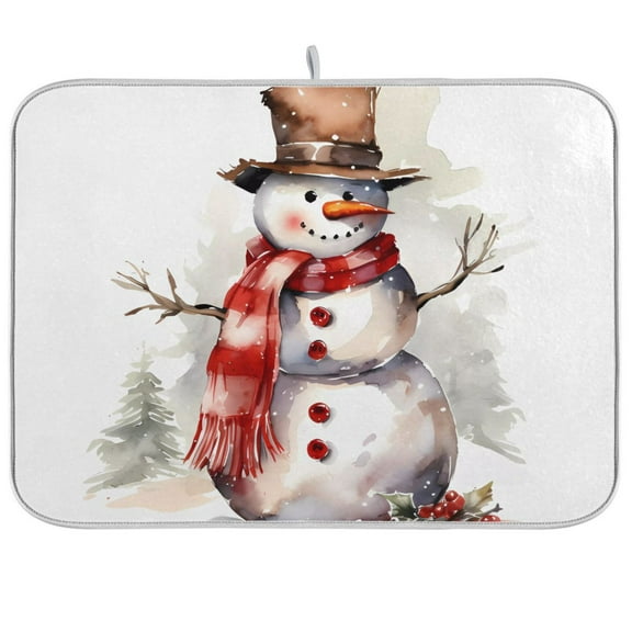 Snowman Christmas Dish Drying Mat Microfiber Kitchen Pad Large Counter Absorbent Dish Mats Drainer Rack 16"x18"