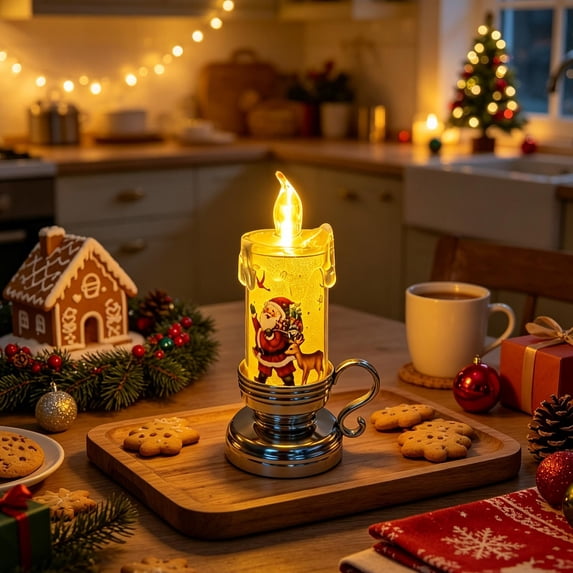 Snowman Christmas Flameless Flickering LED Candles - Button Batteries Operated - Warm LED Light Pillar Candles Light Table Indoor Home Decoration