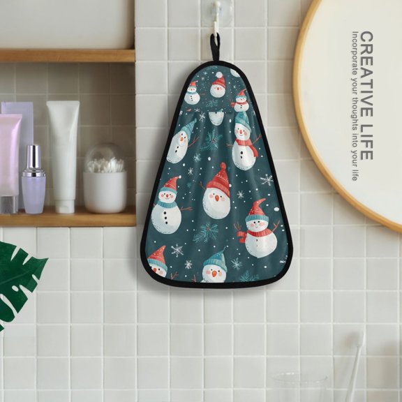 Snowman Christmas Hanging Kitchen Towel Machine Washable Hand Towel Bathroom Absorbent Towel Quick Dry Dishcloth