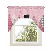 Snowman Christmas, Kitchen Curtains Swag Valance for Windows/Bathroom/Cafe, Blush Pink Tree Plaid Dot Rod Pocket Drape Panel Swag Curtains Valance for Bedroom/Living Room 56"x36"