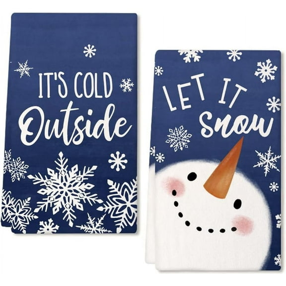 Snowman Christmas Kitchen Towels Set of 2,Blue Snowflake Let It Snow Winter Dish Hand Towels Holiday Home Indoor Bathroom Party Seasonal Noel Decorations DD013