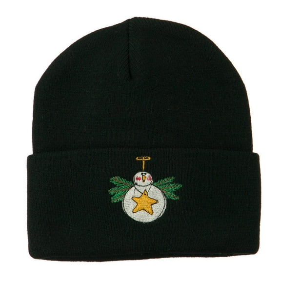 Snowman Christmas Ornament Embroidered Beanie - Black OSFM