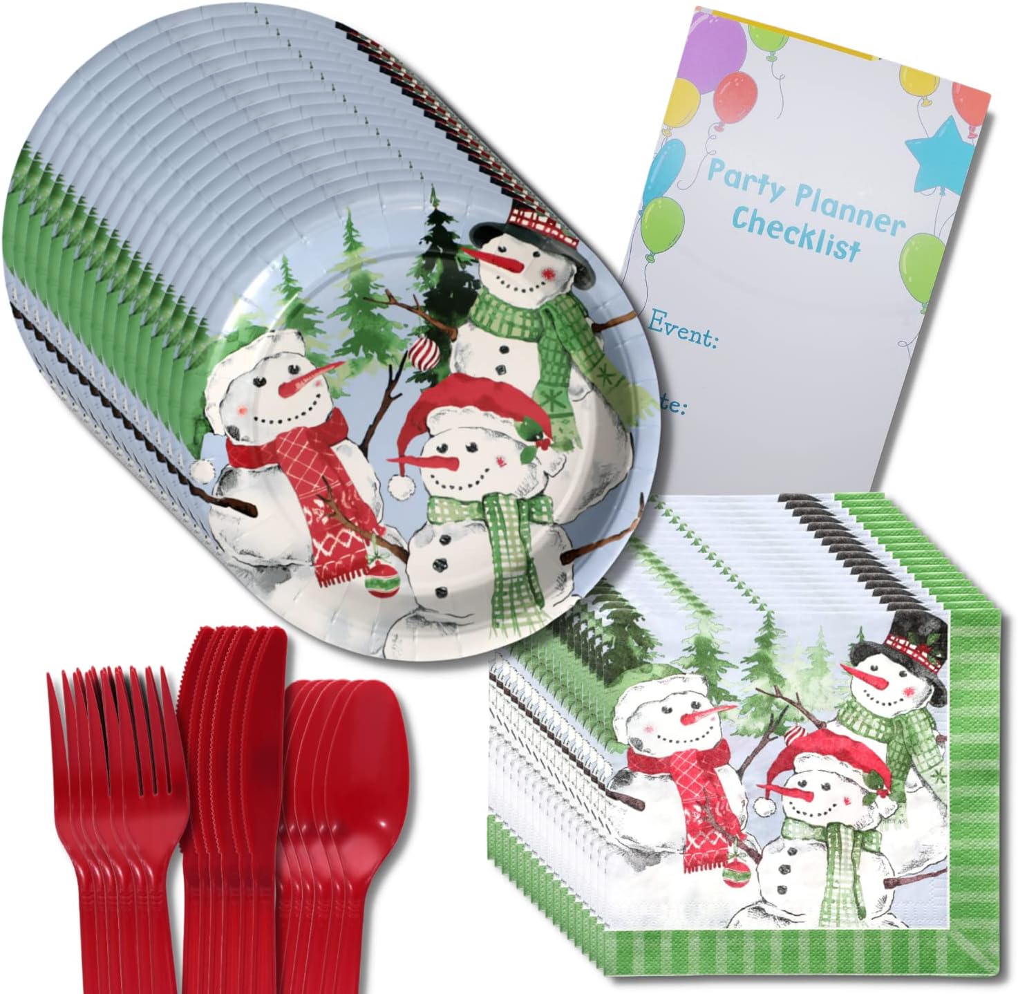 Snowman Christmas Paper Plates and Napkins Disposable Holiday