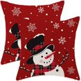 thumbnail image 1 of Snowman Christmas Pillow Covers 18x18 Inch Set of 2, Red Background White Snow Snowman Decorative Throw Pillows Farmhouse Linen Xmas Winter Holiday Cushion Case for Sofa Couch Outdoor Decor, 1 of 6