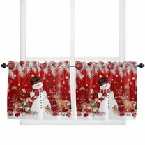Snowman Christmas Red Kitchen Curtain 2 Panels Tiers Curtains 36 Inch Length, Xmas Elk Snowflake Tree Leaves Funny Curtains Rod Pocket Curtains Window Drapes Treatment Window Cafe Curtains
