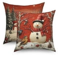 thumbnail image 1 of Snowman Christmas Red Throw Pillow Covers 18x18 Set of 2,Winter Xmas Linen Pillow Cases for Bedroom Sofa Couch, 1 of 6