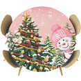 thumbnail image 1 of Snowman Christmas Round Tablecloth, Fitted Table Cover with Elastic for 36"-44" Round Tables, Green Xmas Tree Ball Snowflake Winter Table Cloth Outdoor Indoor Dinning Party Waterproof Tablecloths, 1 of 7