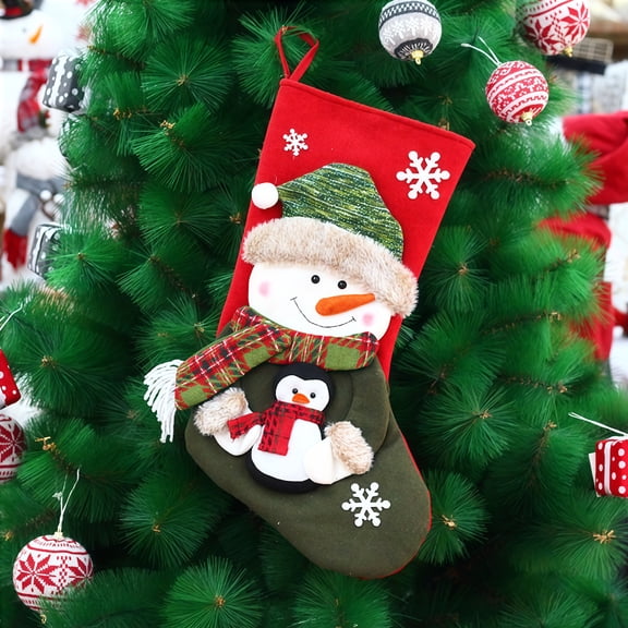 Snowman Christmas Stocking, 3D X-Mas Stocking with Snowman, Large Gift Stocking Bag, Christmas Tree Hanging Ornament for Christmas Decorations