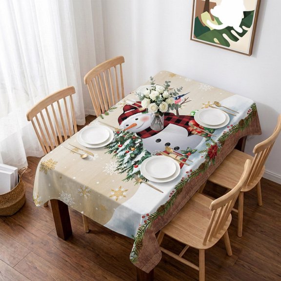 Snowman Christmas Table Cloth Waterproof Tablecloths, Xmas Tree Snowflake Gifts Winter Tablecloth Dining Table Cover for Kitchen Party Tabletop Outdoor, Rectangle Tablecloth 60x102 Inch