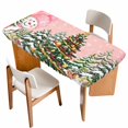thumbnail image 1 of Snowman Christmas Table Cloths for 5 Foot Rectangle Tables, Green Xmas Tree Ball Snowflake Winter Patio Waterproof Elastic Fitted Tablecloths, Washable Rectangular Table Cover for Camping, 1 of 8